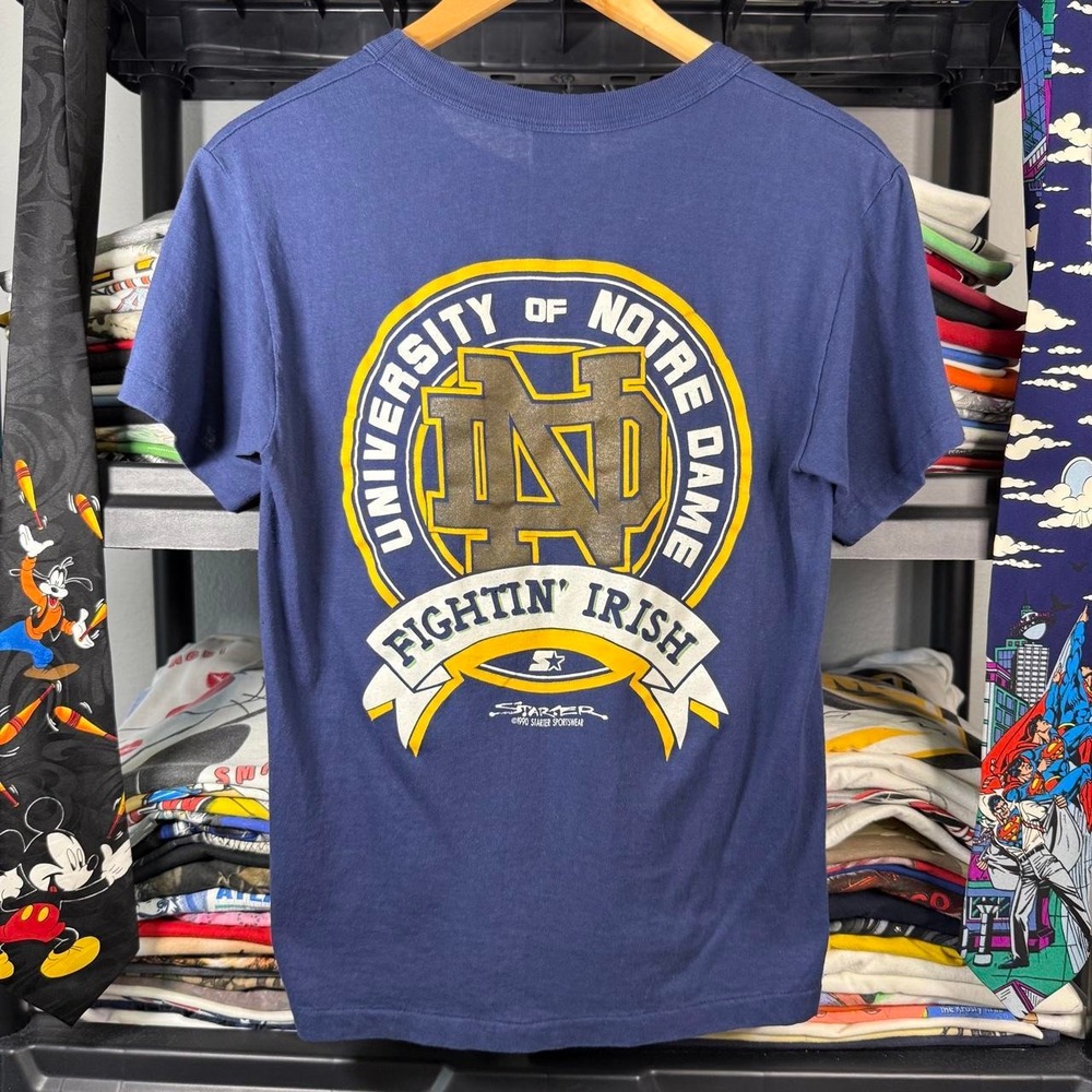 Vintage 90s Navy Starter Notre Dame Fighting Irish T-Shirt Size M